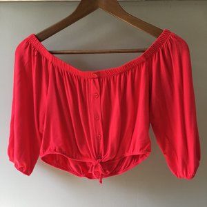 Red L.A. Hearts Off-the-Shoulder Crop Top